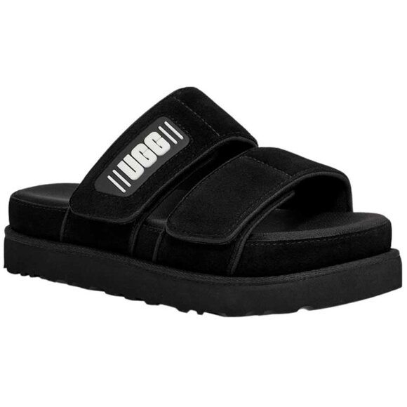 NWOB 🤍 UGG $99 Spring Platform Stap Slides Sandal Black Birkenstock Velcro Suede - Picture 1 of 4